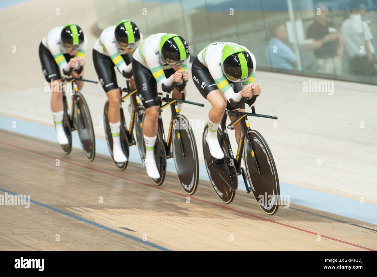 Squadra australiana di inseguimento femminile durante le qualifiche, UCI Track Cycling World Championships, 4 agosto 2023 Foto Stock