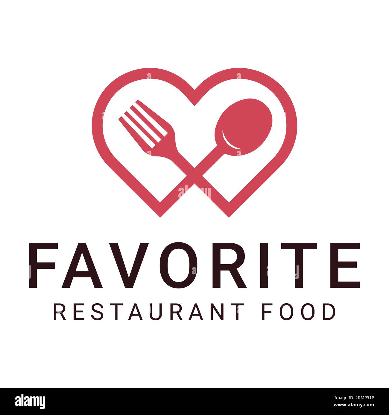 Logotipo a forcella e cucchiaio, design con logo Heart Design e logo del ristorante preferito Illustrazione Vettoriale