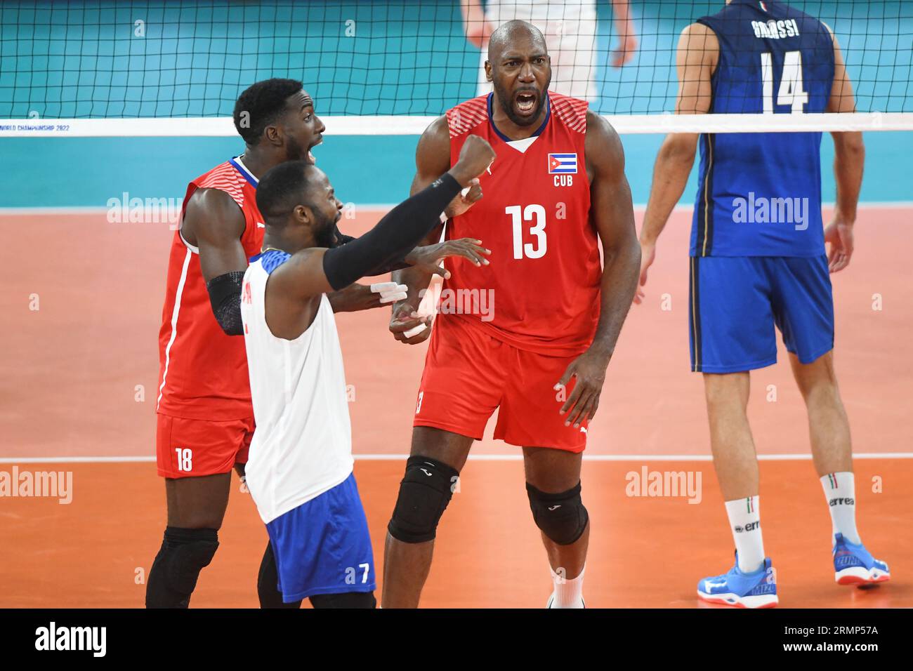 La nazionale di pallavolo di Cuba festeggia. Campionato del mondo di pallavolo 2022. Round di 16 Foto Stock