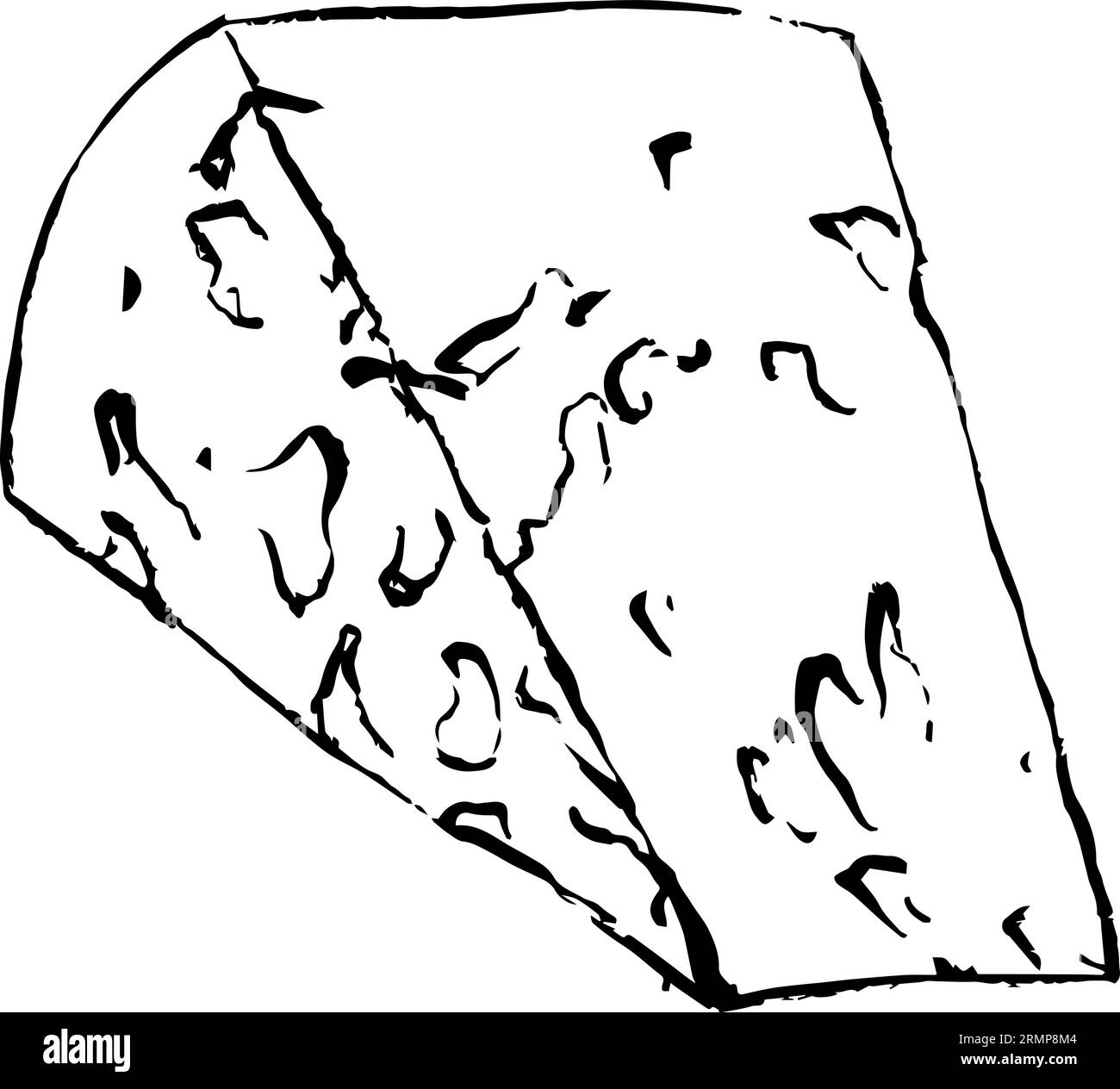 Blocco vettoriale di formaggio blu deliziosa muffa, latte morbido prodotto lattiero-caseario. Cibo delizioso illustrazione disegnata a mano isolata su sfondo bianco. Perfetto per Illustrazione Vettoriale