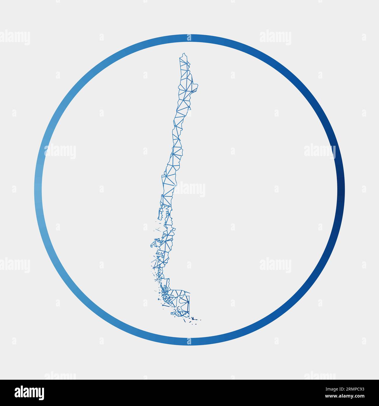 Icona Cile. Mappa della rete del paese. Segno del Cile rotondo con anello gradiente. Tecnologia, Internet, rete, concetto di telecomunicazione. Illustrazione Vettoriale