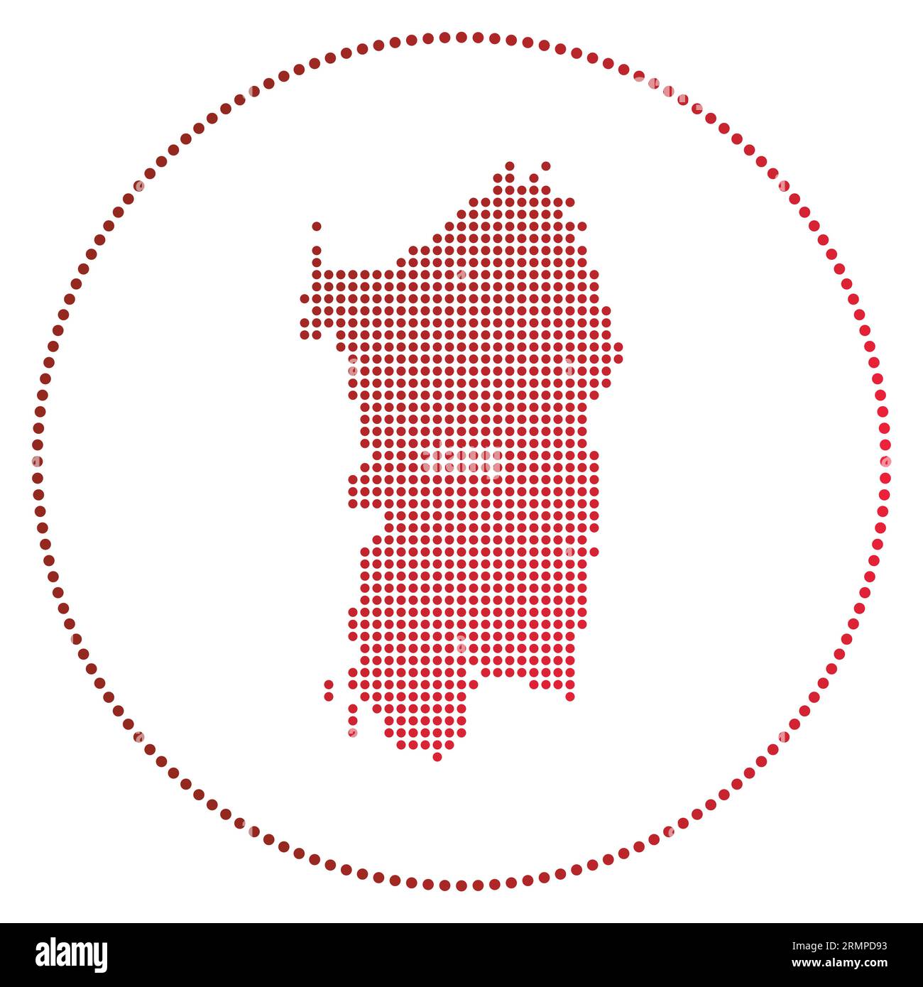 Badge digitale Sardegna. Mappa in stile punteggiato della Sardegna in cerchio. Icona tecnologica dell'isola con punti sfumati. Illustrazione vettoriale alla moda. Illustrazione Vettoriale