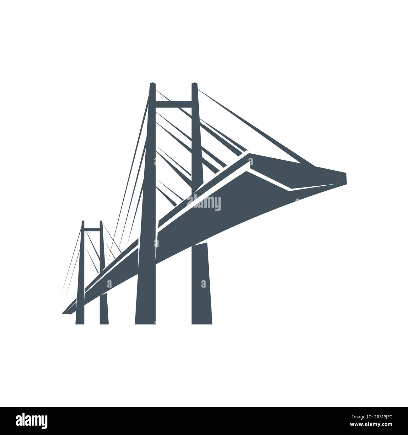 Icona della costruzione di ponti, architettura della città vettoriale e viaggi urbani. Edificio moderno con una silhouette di ponte sospeso, strada o cavalcavia autostradale con to Illustrazione Vettoriale