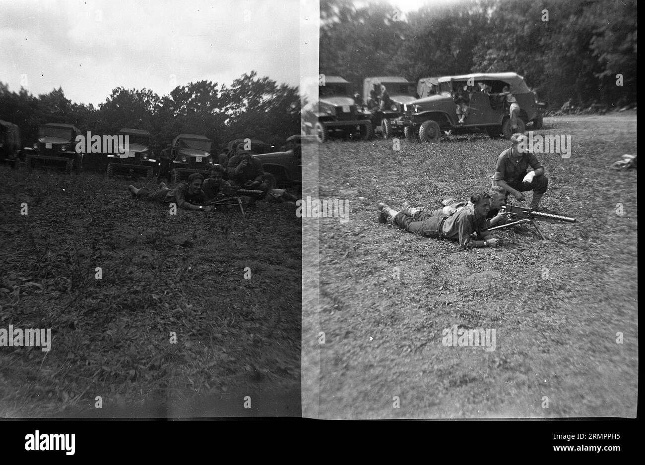 Soldati addestrati con una mitragliatrice Browning. I membri della 114a divisione di fanteria dell'esercito degli Stati Uniti si addestrano a combattere contro la Germania in Europa durante la seconda guerra mondiale. Foto Stock