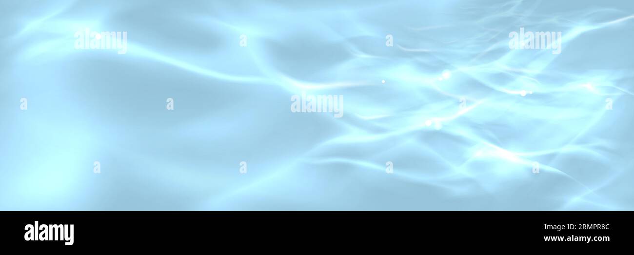Sfondo di sovrapposizione della luce con onde d'acqua blu. modello 3d di superficie dell'oceano trasparente con sfondo effetto riflesso. Texture desaturata turchese. Soleggiato movimento di ondulazione dell'acqua con rifrazione lucida Illustrazione Vettoriale