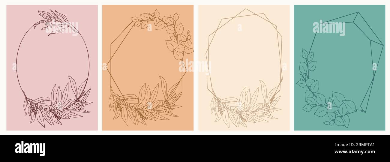 Set di modelli di carte vintage cornici in eucalipto. Illustrazione Vettoriale