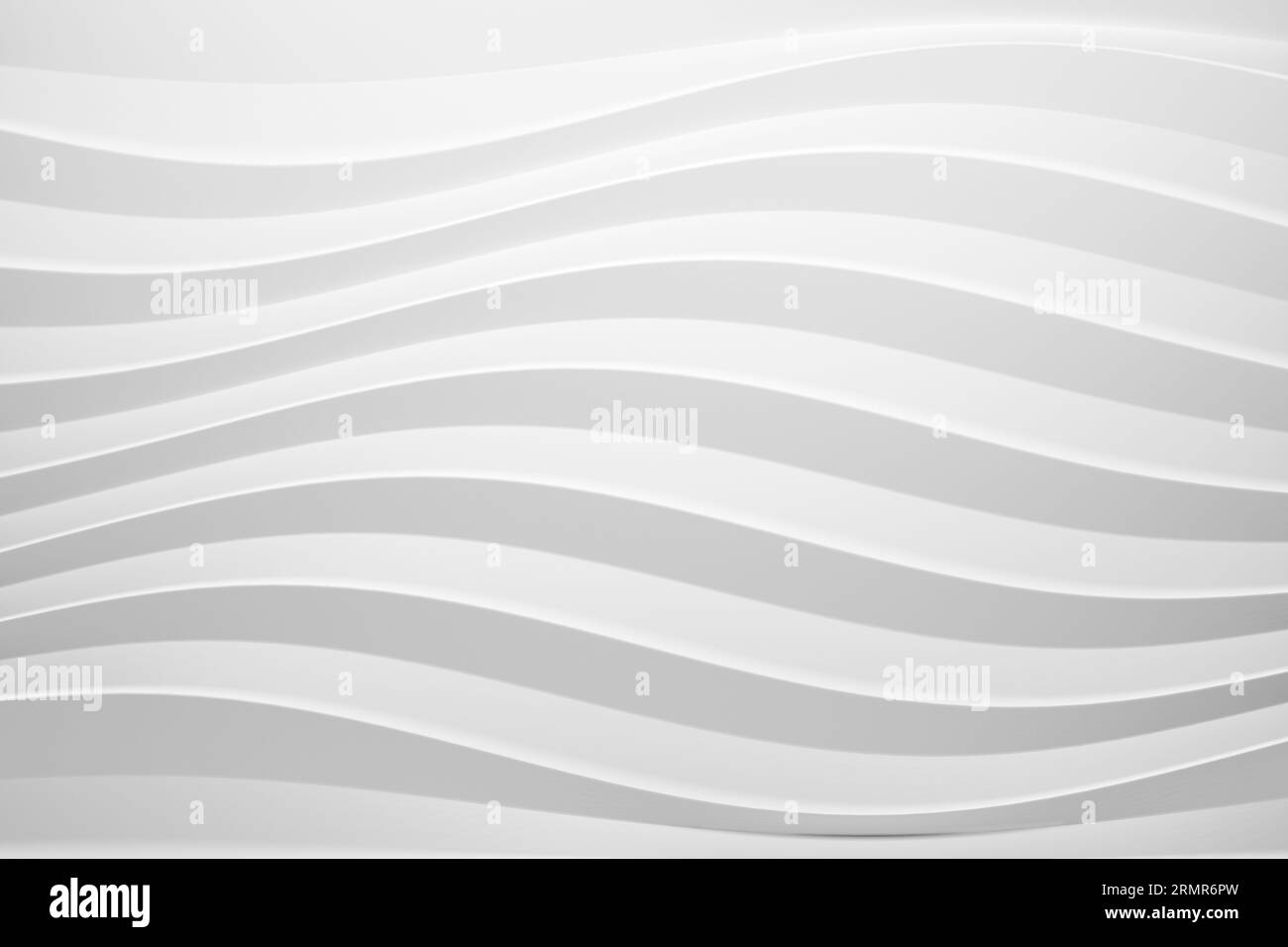 3D Render of An abstract and minimalist composition featuring a white wall abstract background adorned with a mesmerizing wavy pattern, evoking a sens Foto Stock