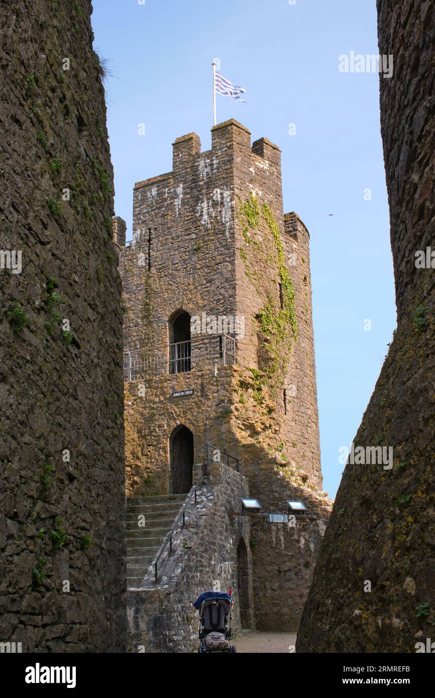La Dungeon Tower al Castello di Pembroke. Foto Stock
