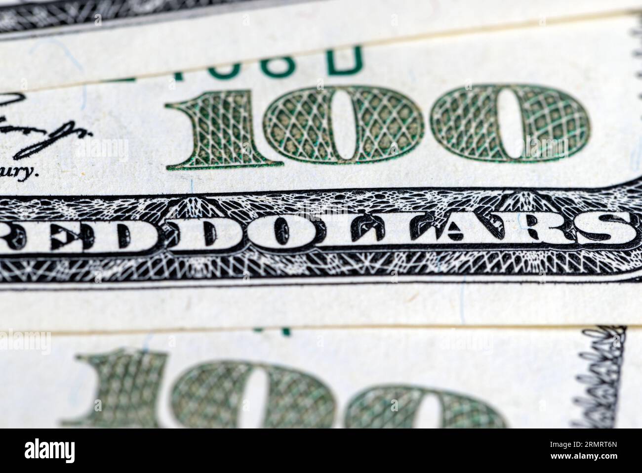 Primo piano di cento dollari americani, dettagli di 100 dollari americani in contanti Foto Stock