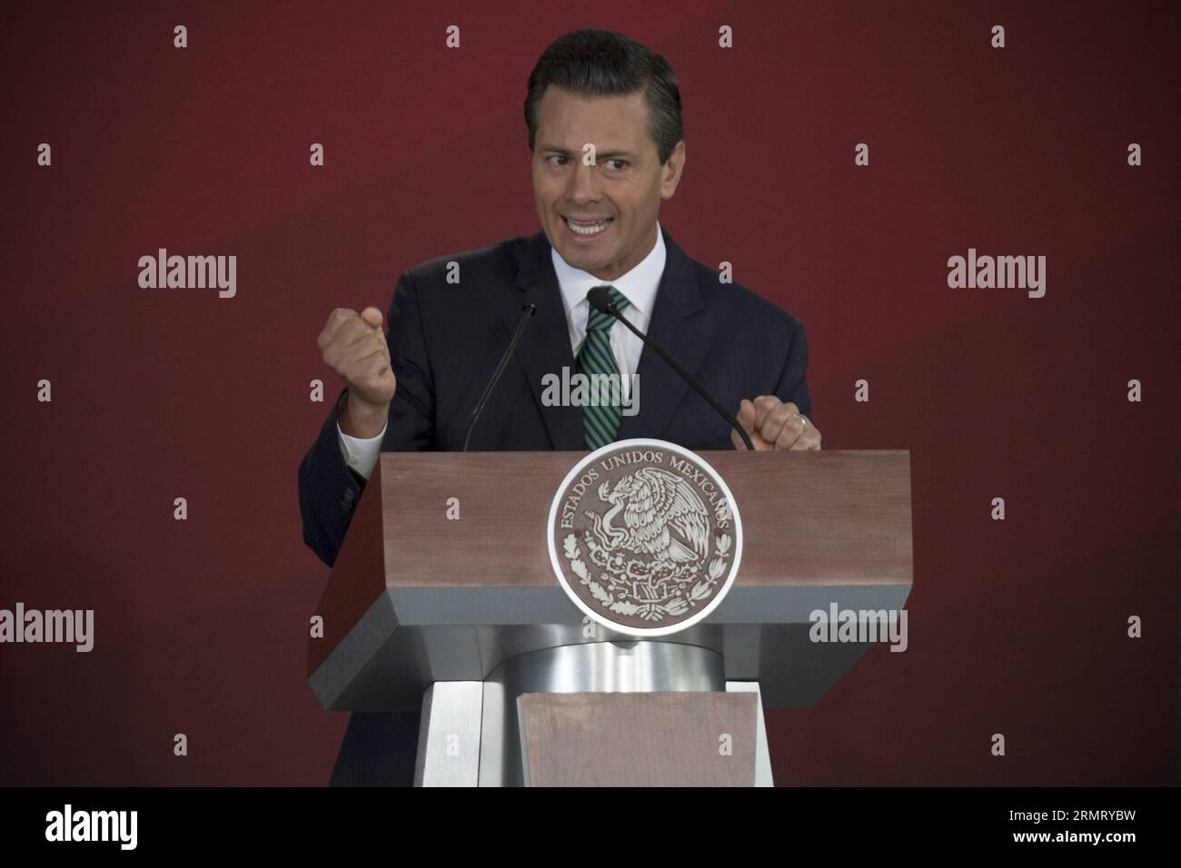 CITTÀ DEL MESSICO, 6 agosto 2014 -- il presidente messicano Enrique pena Nieto partecipa alla cerimonia della bandiera della delegazione messicana per i Giochi Olimpici Giovanili di Nanchino del 2014 e per le squadre nazionali di pallavolo maschile e femminile e la nazionale maschile di pallacanestro per i Campionati del mondo, presso la residenza ufficiale di Los Pinos a città del Messico, capitale di Mecico, il 6 agosto 2014. Alejandro Ayala) (fnc) (ah) (SP)CITTÀ DEL MESSICO-MESSICO-SPORT-CERIMONIE-PENA NIETO e AlejandroxAyala PUBLICATIONxNOTxINxCHN città del Messico 6 agosto 2014 il presidente MESSICANO Enrique pena Nieto partecipa alla cerimonia della bandiera del Deleg MESSICANO Foto Stock