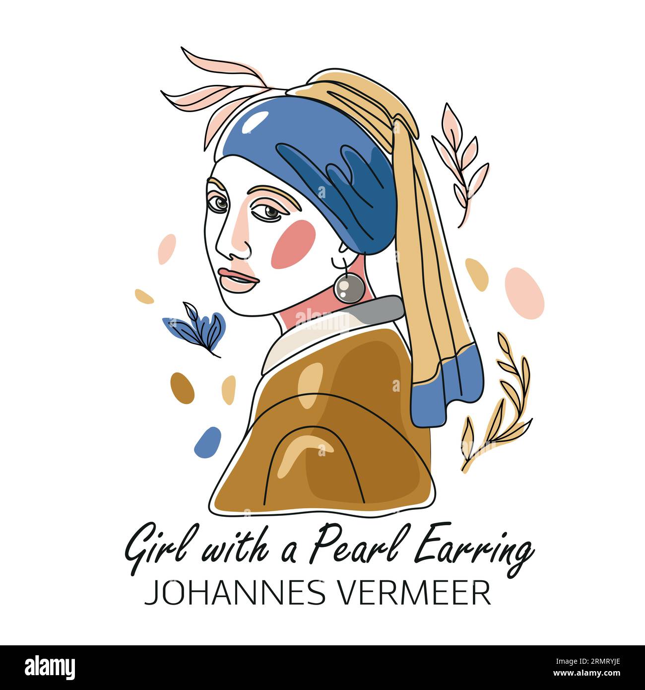 The Girl with the Pearl Vector Portrait, artista Vermeer. Illustrazione Vettoriale