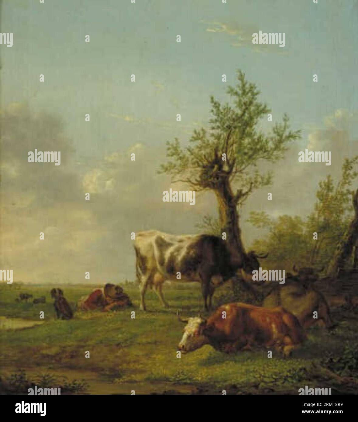 Paesaggio con mucche e a Sleaping Sheperd's Boy with a Dog tra il 1793 e il 1814 di Jan Kobell II Foto Stock
