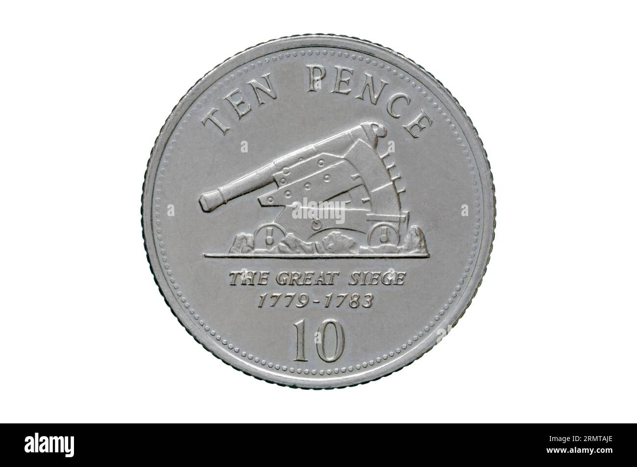 10 Pence Coin di Gibilterra. Il grande assedio 1779 -1783 Foto Stock