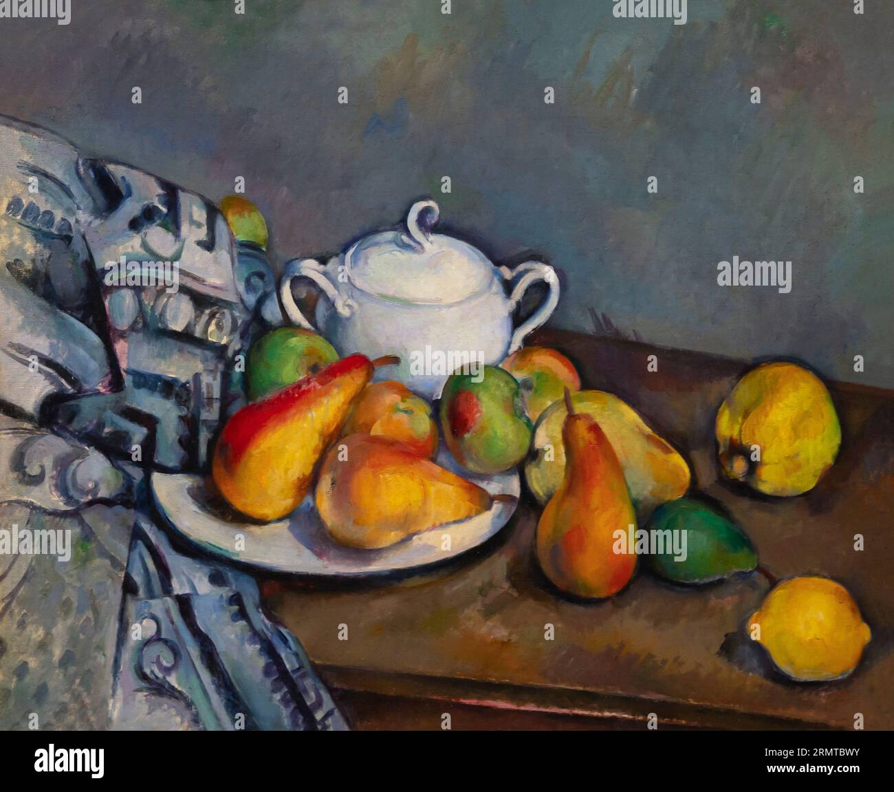 Sugar Bowl, Pears and Tablecloth, Paul Cezanne, 1893-1894, Pola Museum of Art, Hakone, Giappone Foto Stock