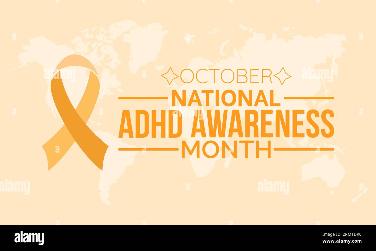 Il mese nazionale di sensibilizzazione ADHD mette in evidenza la difesa, l'istruzione e la compassione per una migliore qualità della vita e il benessere mentale. Illustrazione vettoriale T Illustrazione Vettoriale
