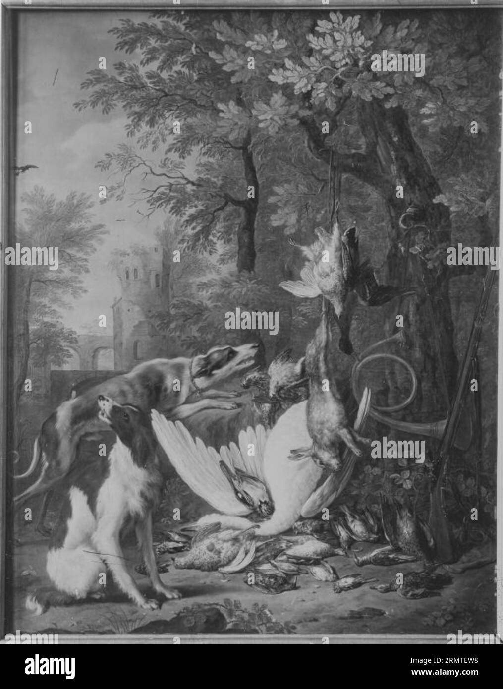 Jagdbeute mit zwei Hunden tra il 1710 e il 1786 di Jacob Andries Beschey Foto Stock