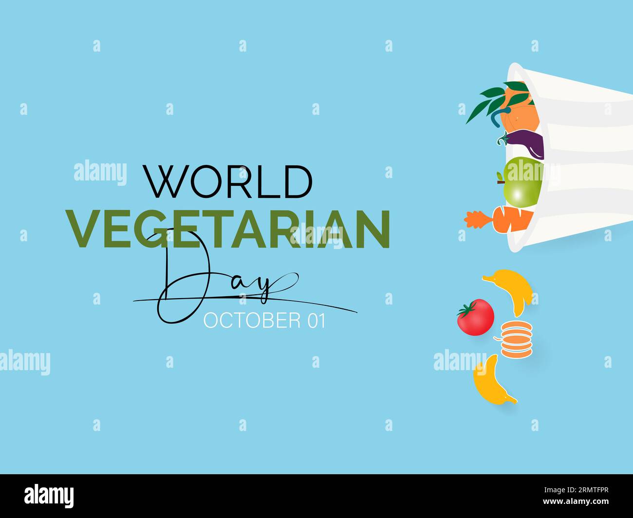 Il mese nazionale vegetariano celebra le scelte salutari, la sostenibilità e i vantaggi della nutrizione vegetale. Modello illustrazione vettoriale. Illustrazione Vettoriale