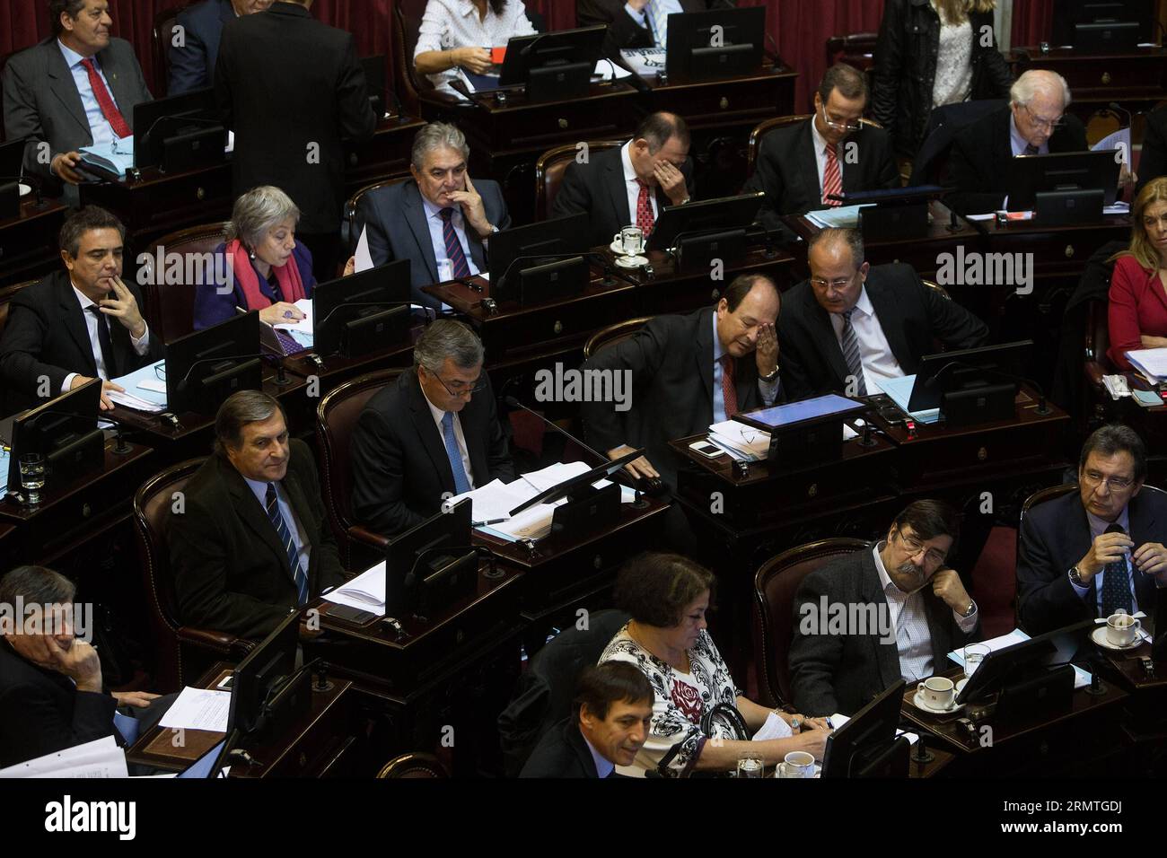 I legislatori dell'opposizione partecipano alla sessione speciale del Congresso Nazionale a Buenos Aires, capitale dell'Argentina, il 3 settembre 2014. I legislatori hanno discusso in una sessione speciale del Senato argentino sul disegno di legge del pagamento sovrano locale del debito e tre iniziative che riformano la legge di approvvigionamento, la creazione dell'Osservatorio dei prezzi e un nuovo privilegio alla giustizia nazionale per difendere il consumatore, secondo la stampa locale. Martin Zabala) (fnc) (ah) ARGENTINA-BUENOS AIRES-POLITICS-SESSION e MARTINxZABALA PUBLICATIONxNOTxINxCHN i legislatori dell'opposizione partecipano alla Spec Foto Stock