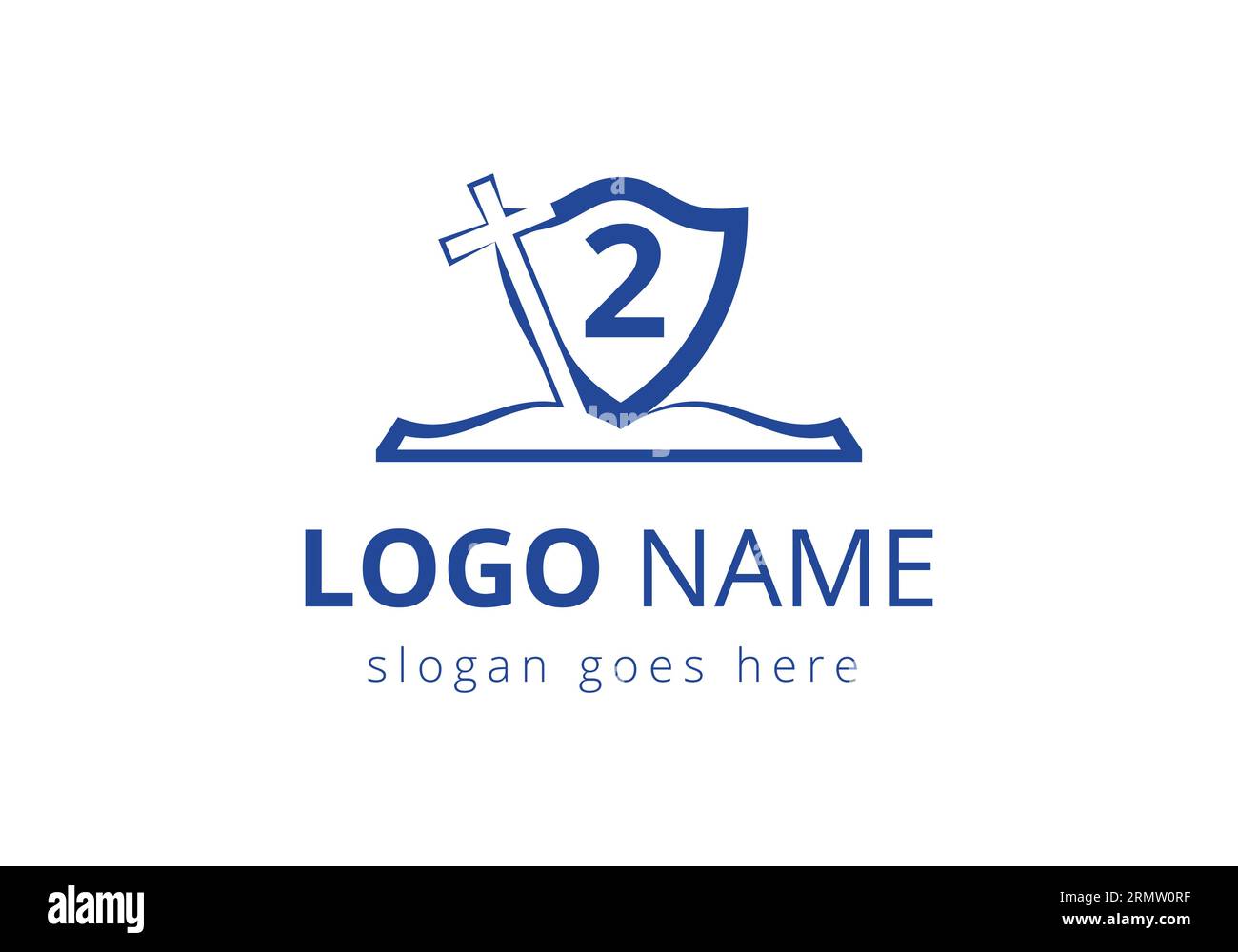 Logo della chiesa con concetto di 2 lettere. Simboli cristiani. La croce del logo di Gesù per la chiesa cristiana Illustrazione Vettoriale