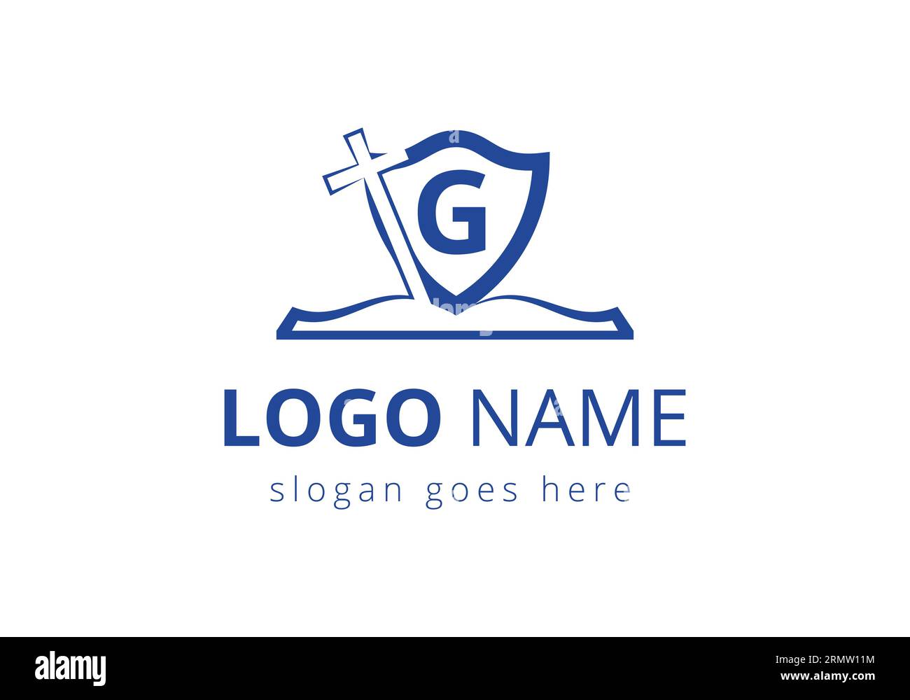 Logo della chiesa con concetto G Letter. Simboli cristiani. La croce del logo di Gesù per la chiesa cristiana Illustrazione Vettoriale