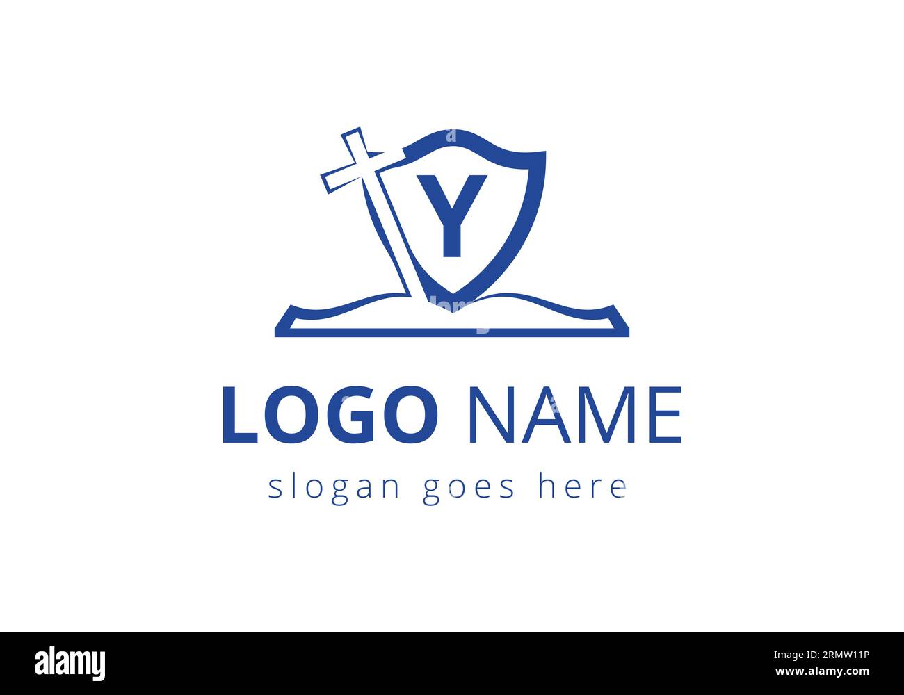 Logo della chiesa con concetto di lettera Y. Simboli cristiani. La croce del logo di Gesù per la chiesa cristiana Illustrazione Vettoriale