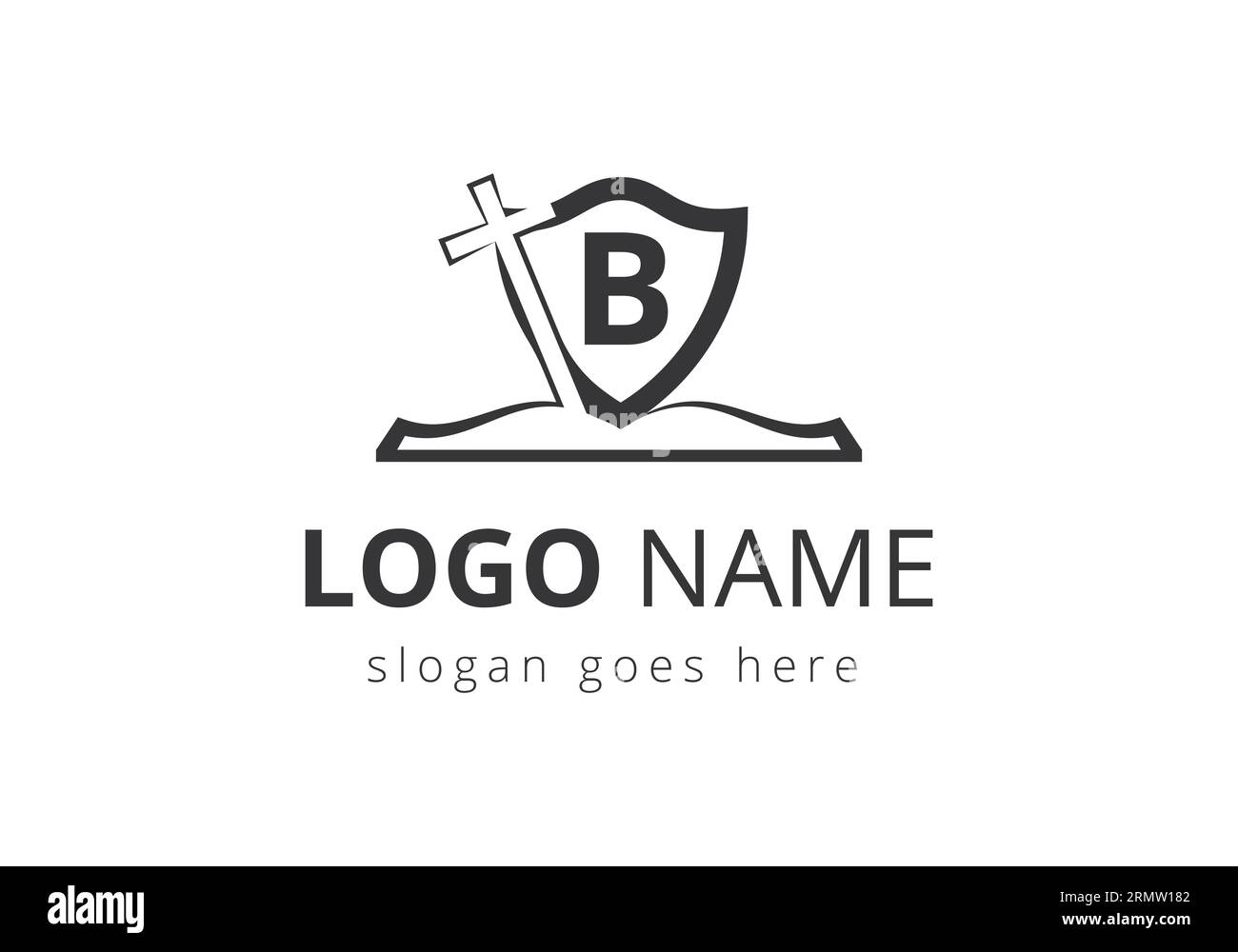 Logo della chiesa con concetto B Letter. Simboli cristiani. La croce del logo di Gesù per la chiesa cristiana Illustrazione Vettoriale