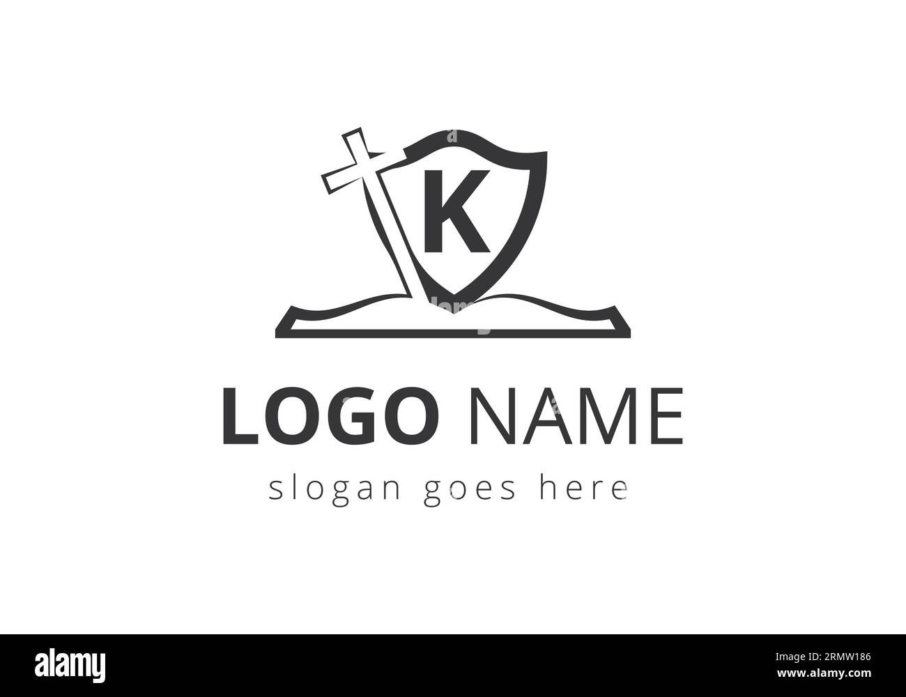 Logo della chiesa con concetto di lettera K. Simboli cristiani. La croce del logo di Gesù per la chiesa cristiana Illustrazione Vettoriale