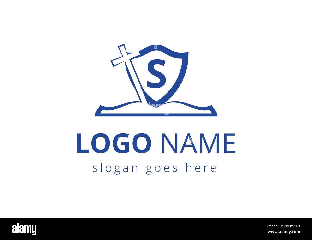 Logo della chiesa con concetto di lettera S. Simboli cristiani. La croce del logo di Gesù per la chiesa cristiana Illustrazione Vettoriale