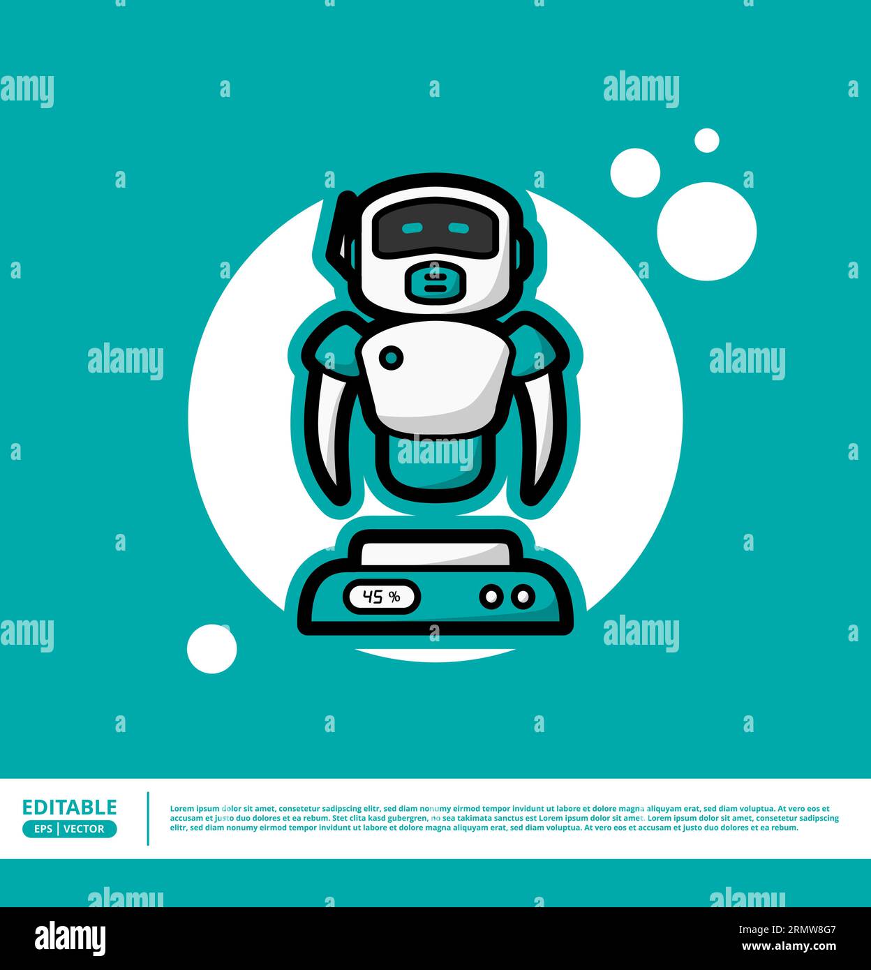 Illustrazione dell'icona del vettore del cartone animato del robot carino. Science Technology Icon Concept Isolated Premium Vector. Stile cartone animato piatto. illustrazione vettoriale Illustrazione Vettoriale