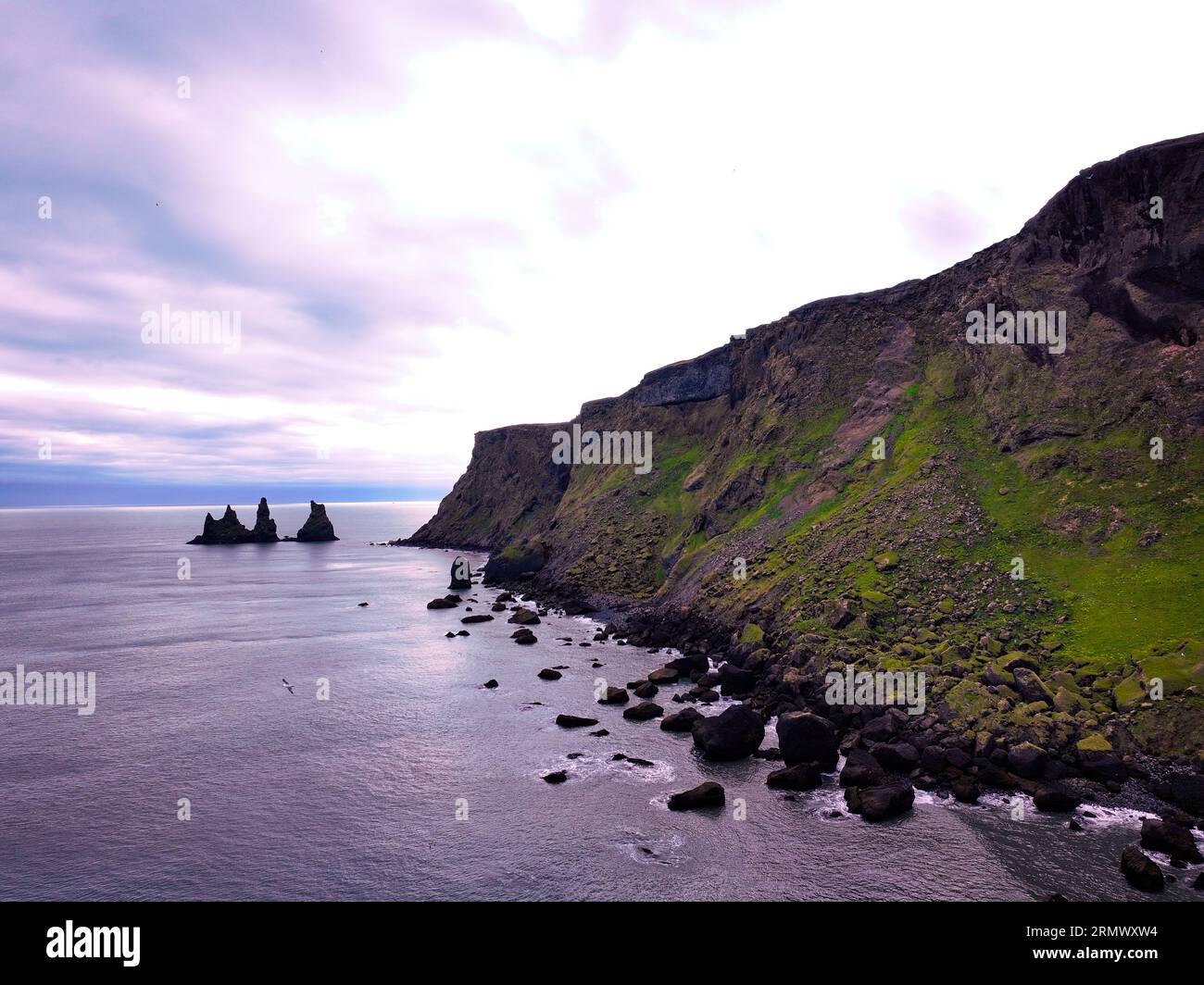 Vista aerea paesaggio islandese, natura e costa Foto Stock
