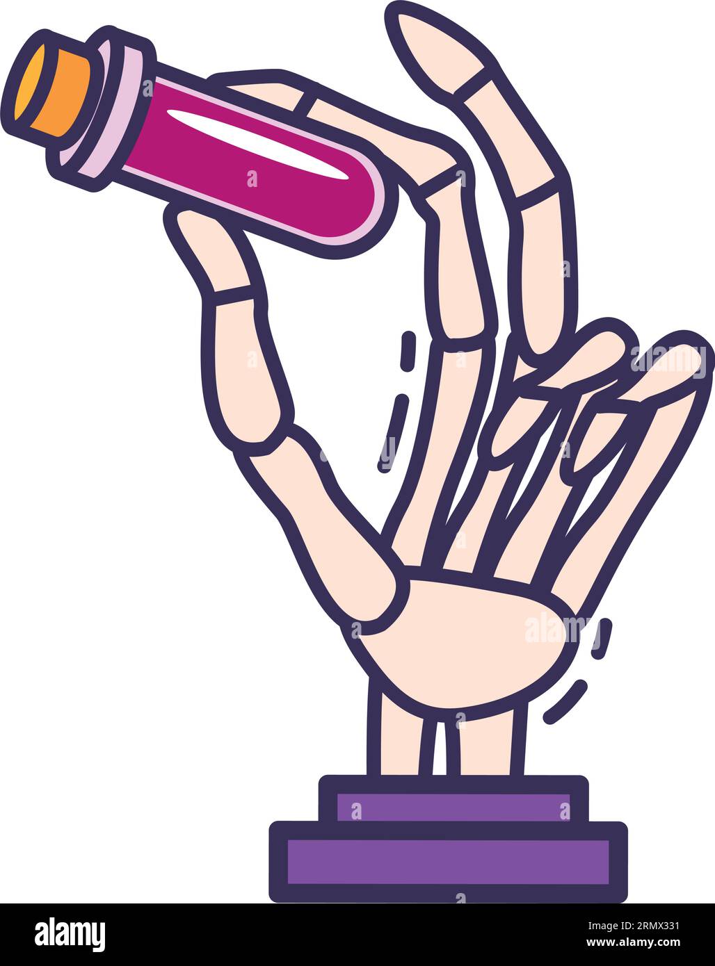 Mano ossea isolata con una pozione di alchimia Magic Icon Vector Illustrazione Vettoriale