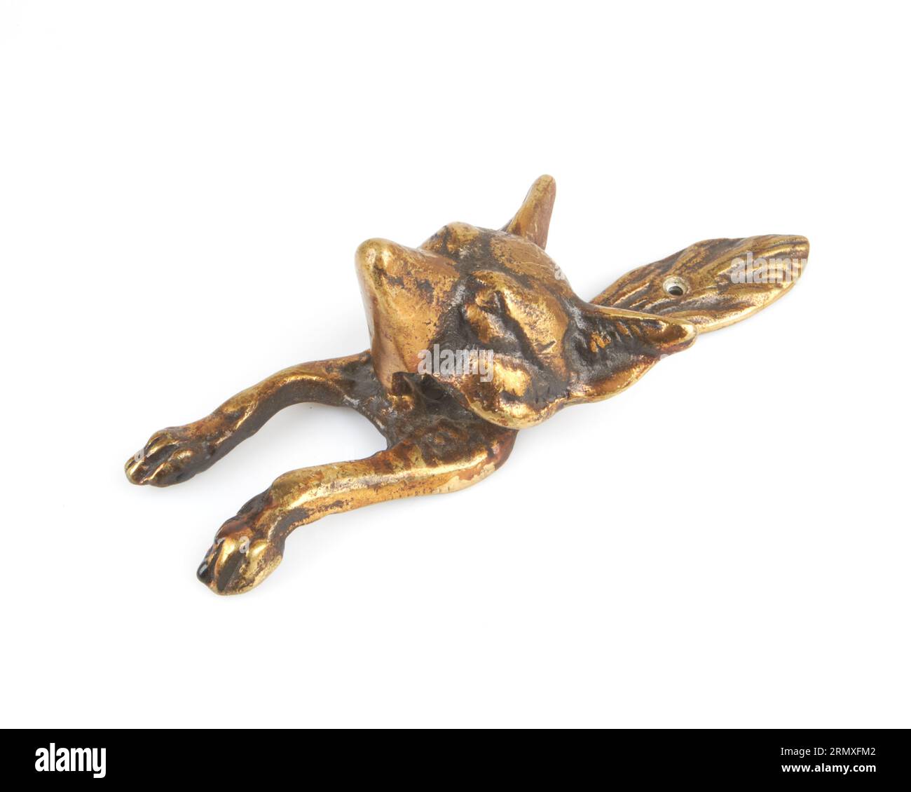 Antico battente per porta volpe in ottone fuso anni '1920-30. Foto Stock