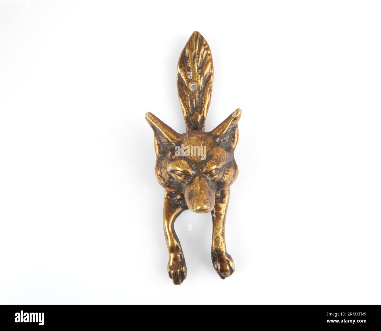 Antico battente per porta volpe in ottone fuso anni '1920-30. Foto Stock