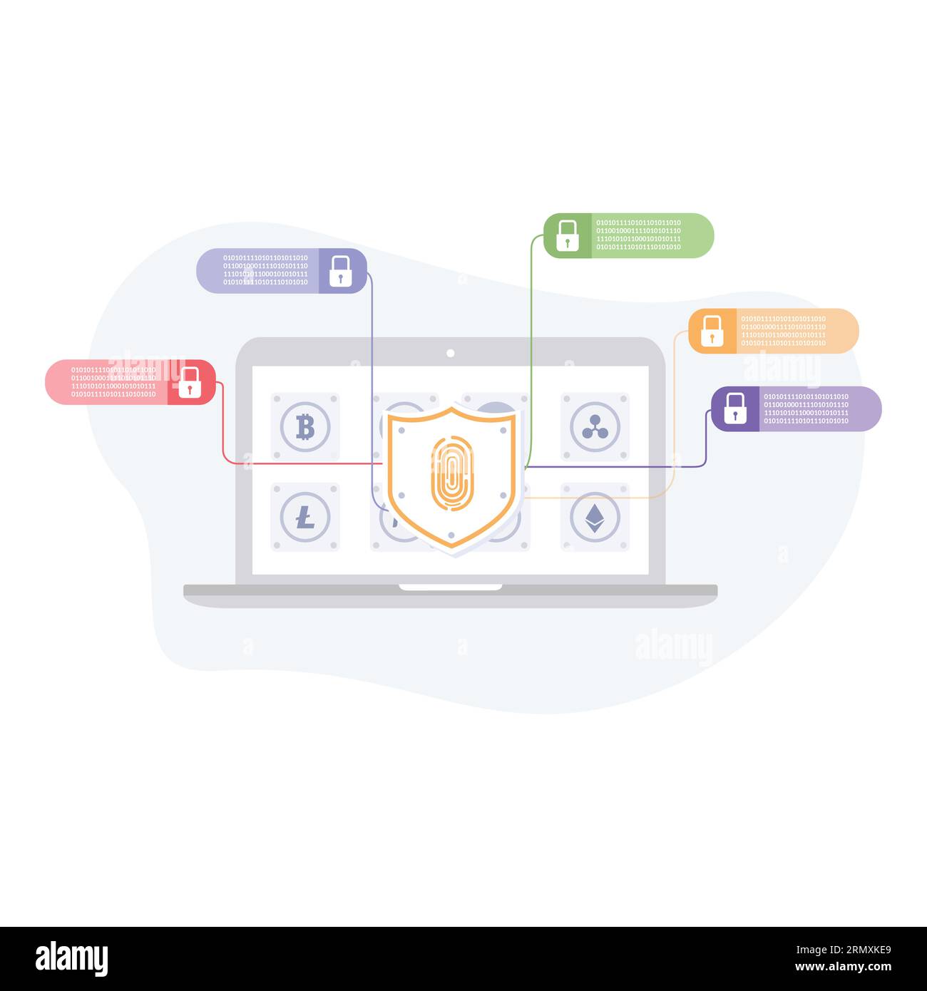 Illustrazione della cyber chain del concetto di tecnologia Blockchain utilizzabile sia per ios che per il Web Illustrazione Vettoriale