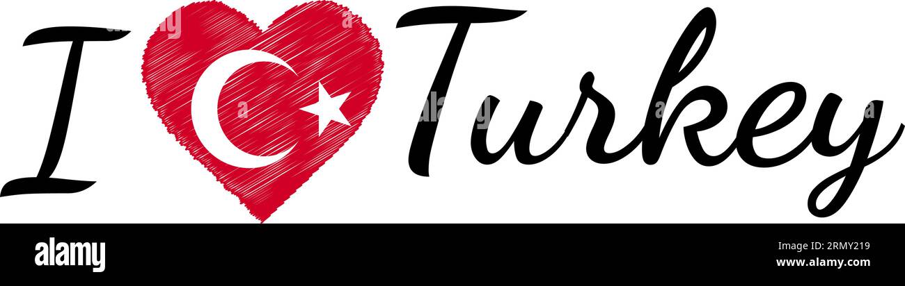 Amo il paese turco, testo con Heart Doodle Illustrazione Vettoriale