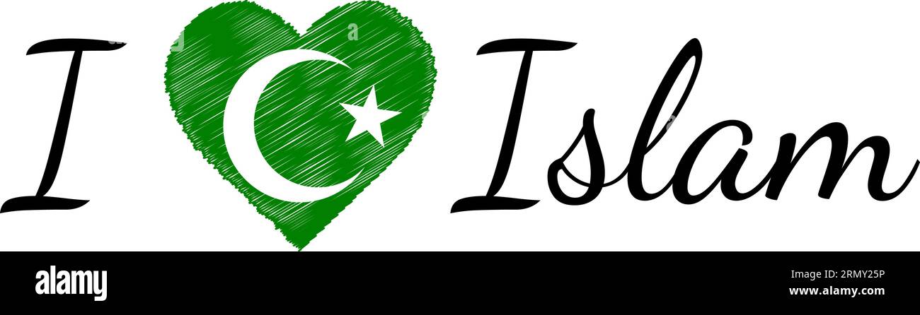 Amo la fede, l'Islam, il testo Heart Doodle, il calligrafico Illustrazione Vettoriale