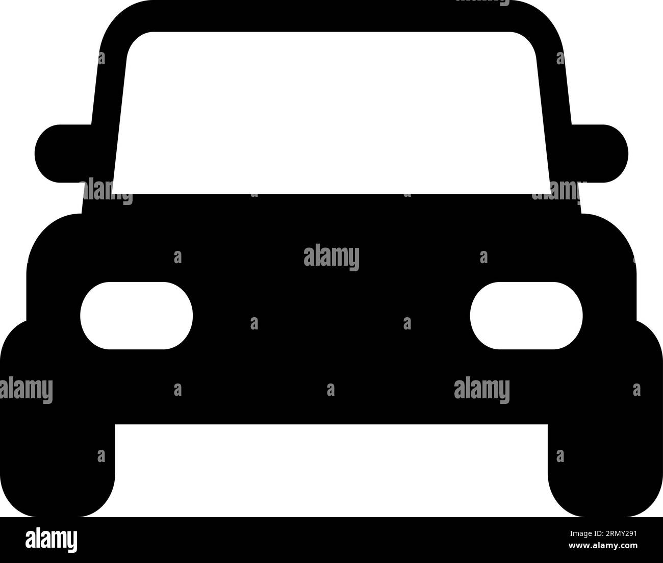 Icona vista anteriore della jeep con il logo del modello di stile cartoni animati Illustrazione Vettoriale