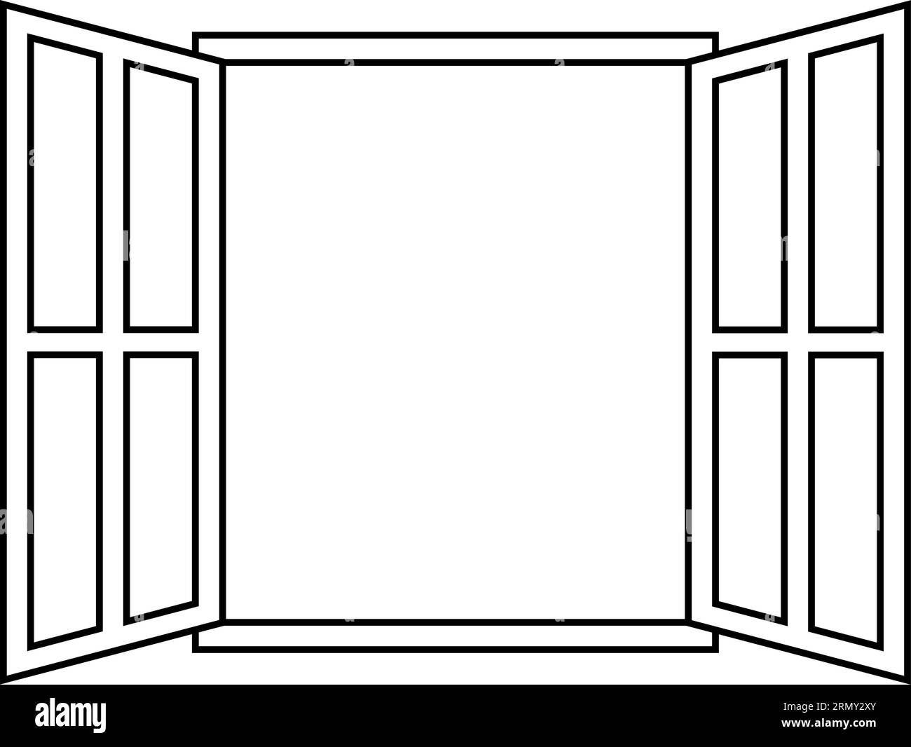 segno icona finestra aperta contorno vettoriale cornice finestra aperta Illustrazione Vettoriale