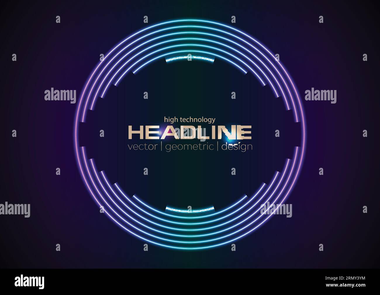 Linee circolari al neon con sfondo retrospettivo astratto tecnologico. Progettazione vettoriale Illustrazione Vettoriale