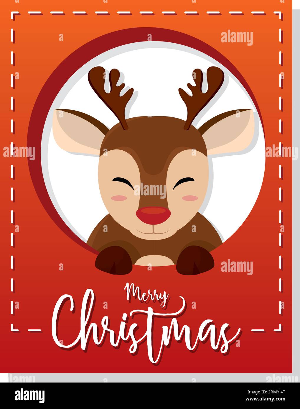 Biglietto d'invito verticale rosso di natale con il simpatico personaggio della renna Vector Illustrazione Vettoriale