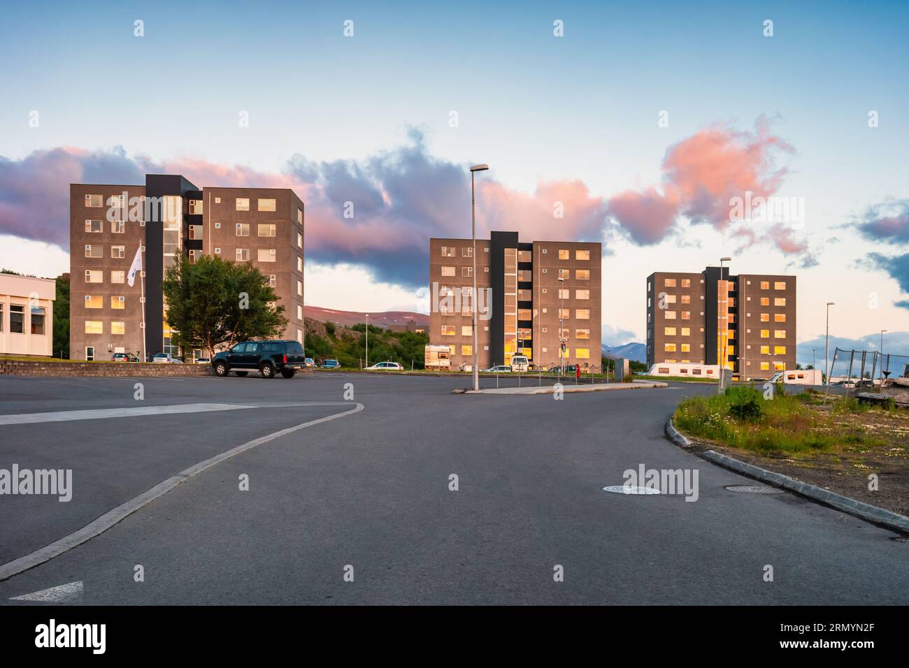 Condomini a Egilsstaðir, Islanda Foto Stock Condomini a Egilsstaðir, Islanda Foto Stock