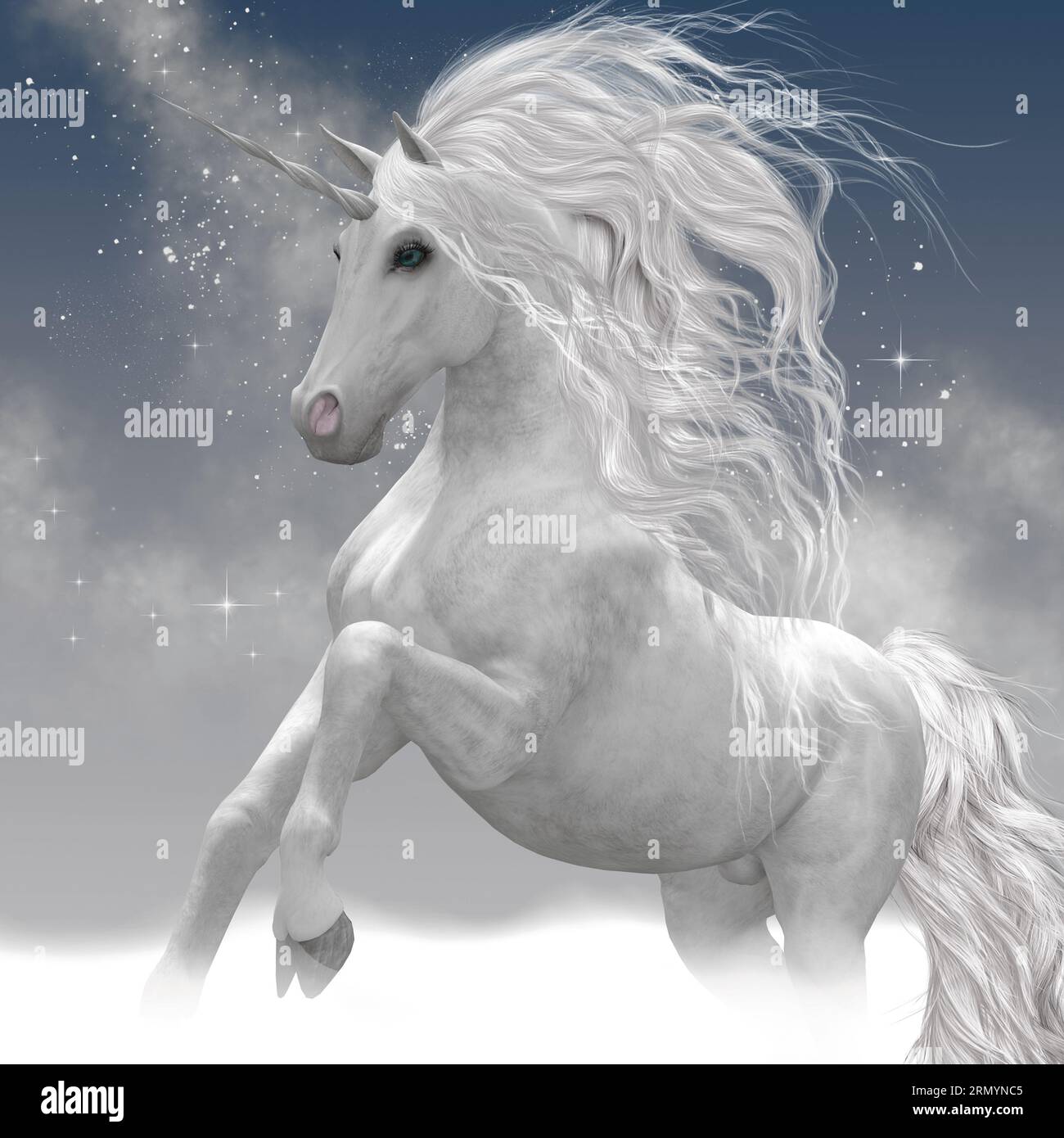 Stardust Unicorn - l'Unicorno è una creatura mitica che ha un corpo di cavallo con corno sulla fronte e zoccoli. Foto Stock