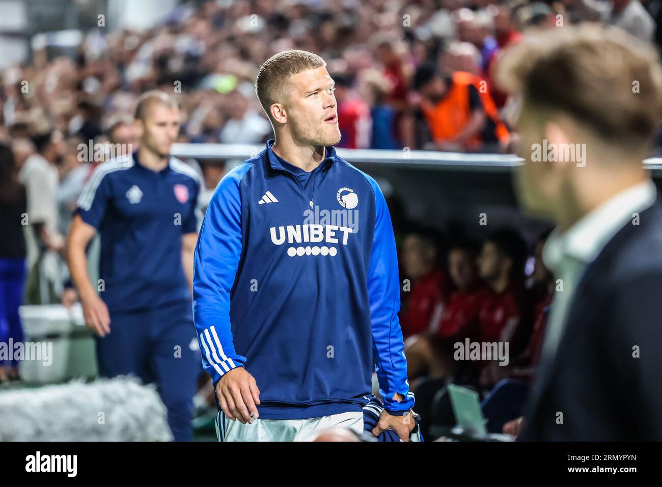 Copenhagen, Danimarca. 30 agosto 2023. Andreas Cornelius (14) del FC Copenhagen visto prima della partita di qualificazione alla UEFA Champions League tra FC Copenhagen e Rakow Czestochowa al Parken di Copenaghen. (Foto: Gonzales Photo/Alamy Live News Foto Stock