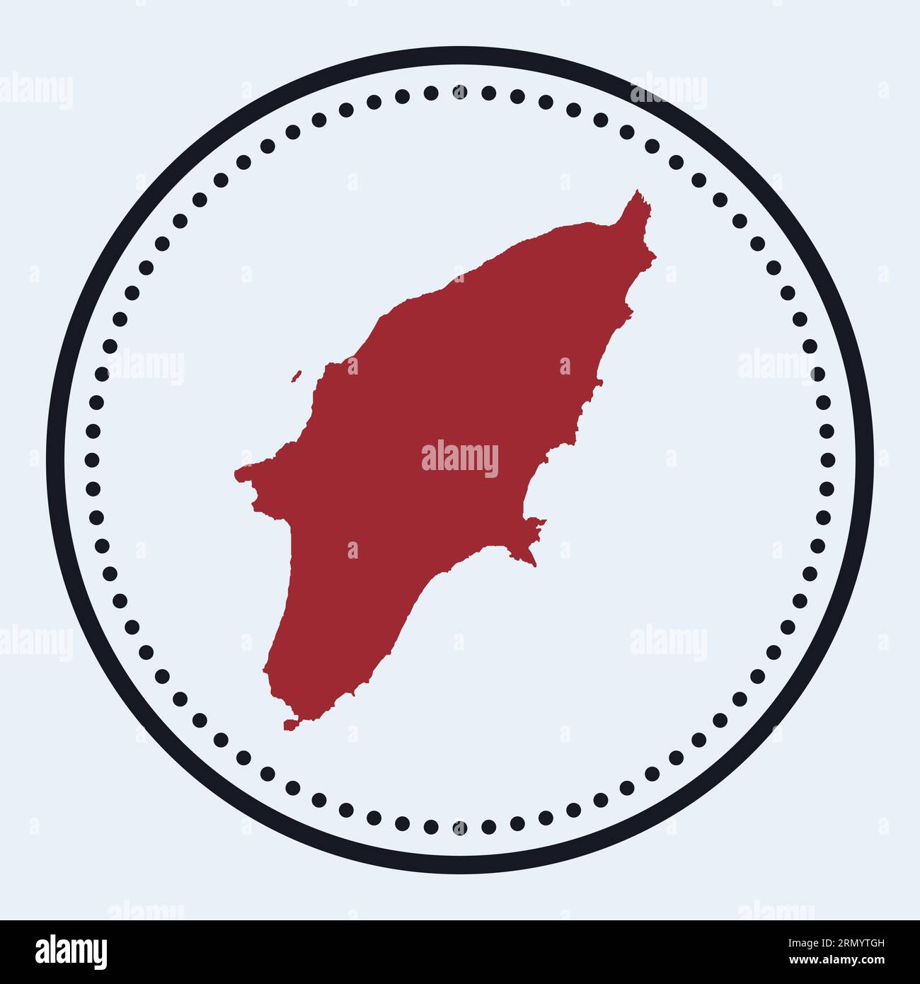 Francobollo rotondo Rhodes. Logo rotondo con mappa dell'isola e titolo. Distintivo Rodi elegante e minimalista con mappa. Illustrazione vettoriale. Illustrazione Vettoriale