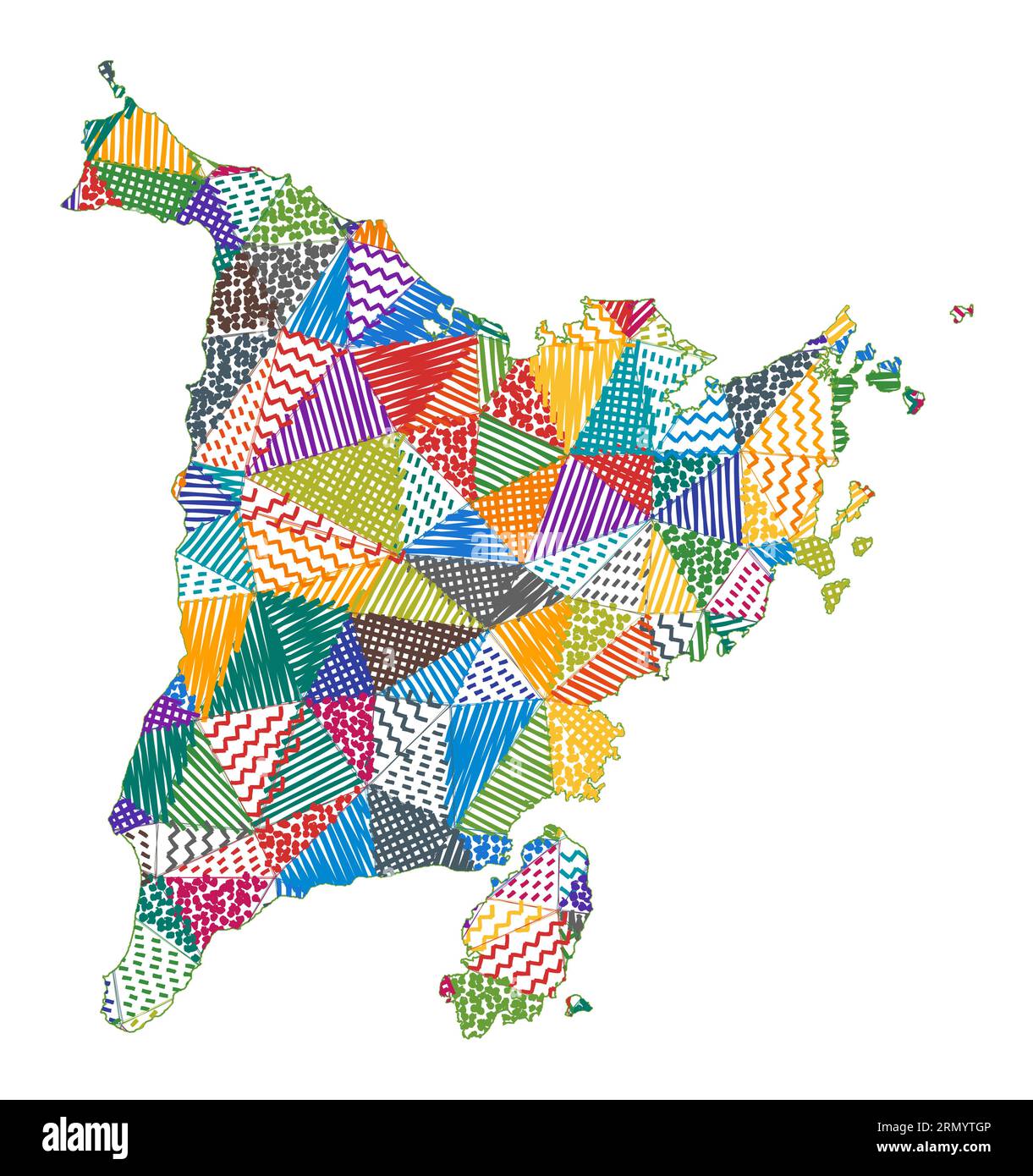 Mappa di Panay in stile bambino. Poligoni disegnati a mano a forma di Panay. Illustrazione vettoriale. Illustrazione Vettoriale