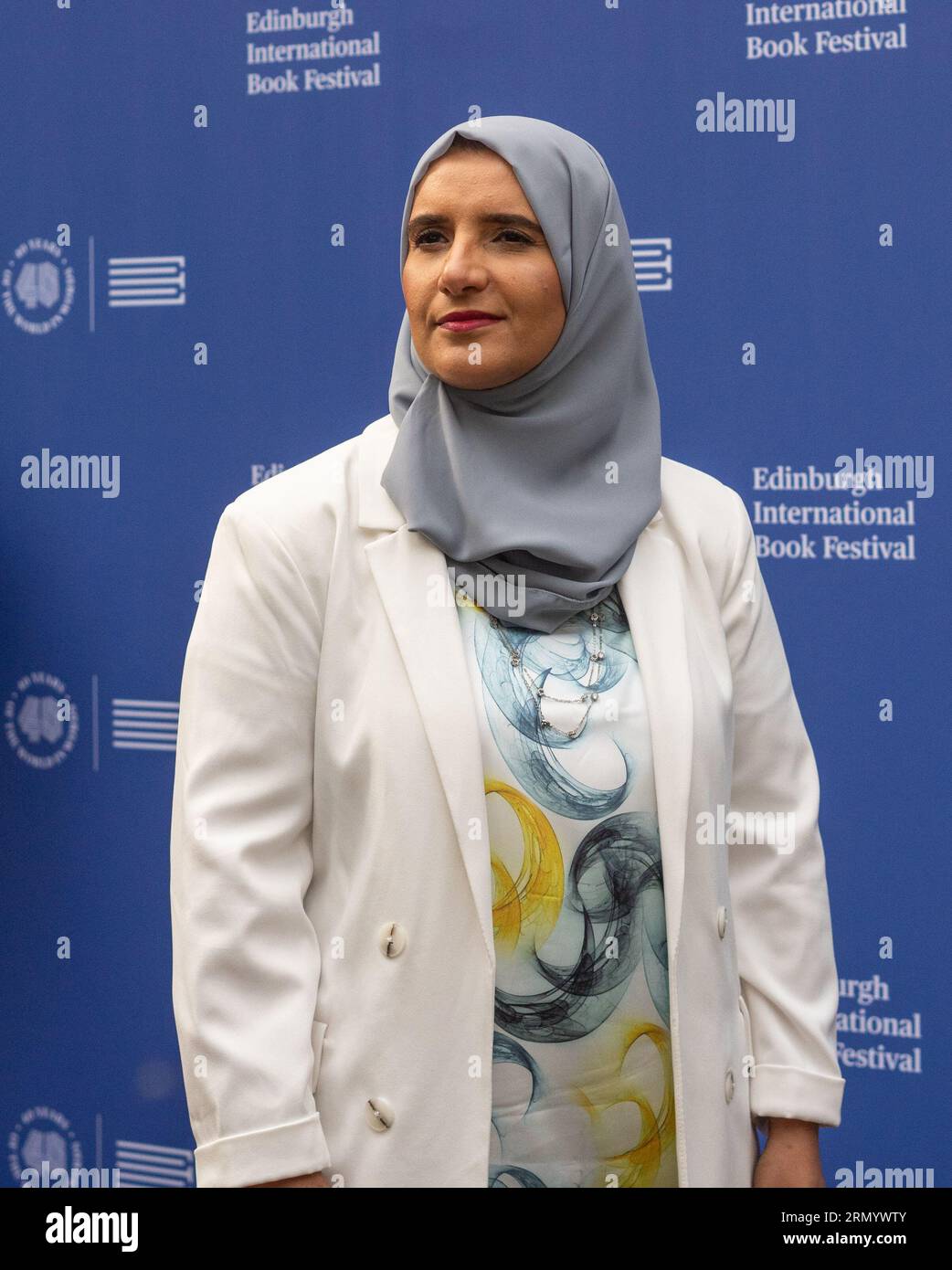 16 agosto 2023. Edimburgo Scozia. Jokha Alharthi, prima scrittrice donna dell'Oman, tenne un discorso al festival internazionale del libro di Edimburgo 2023. Il suo 2019 Foto Stock