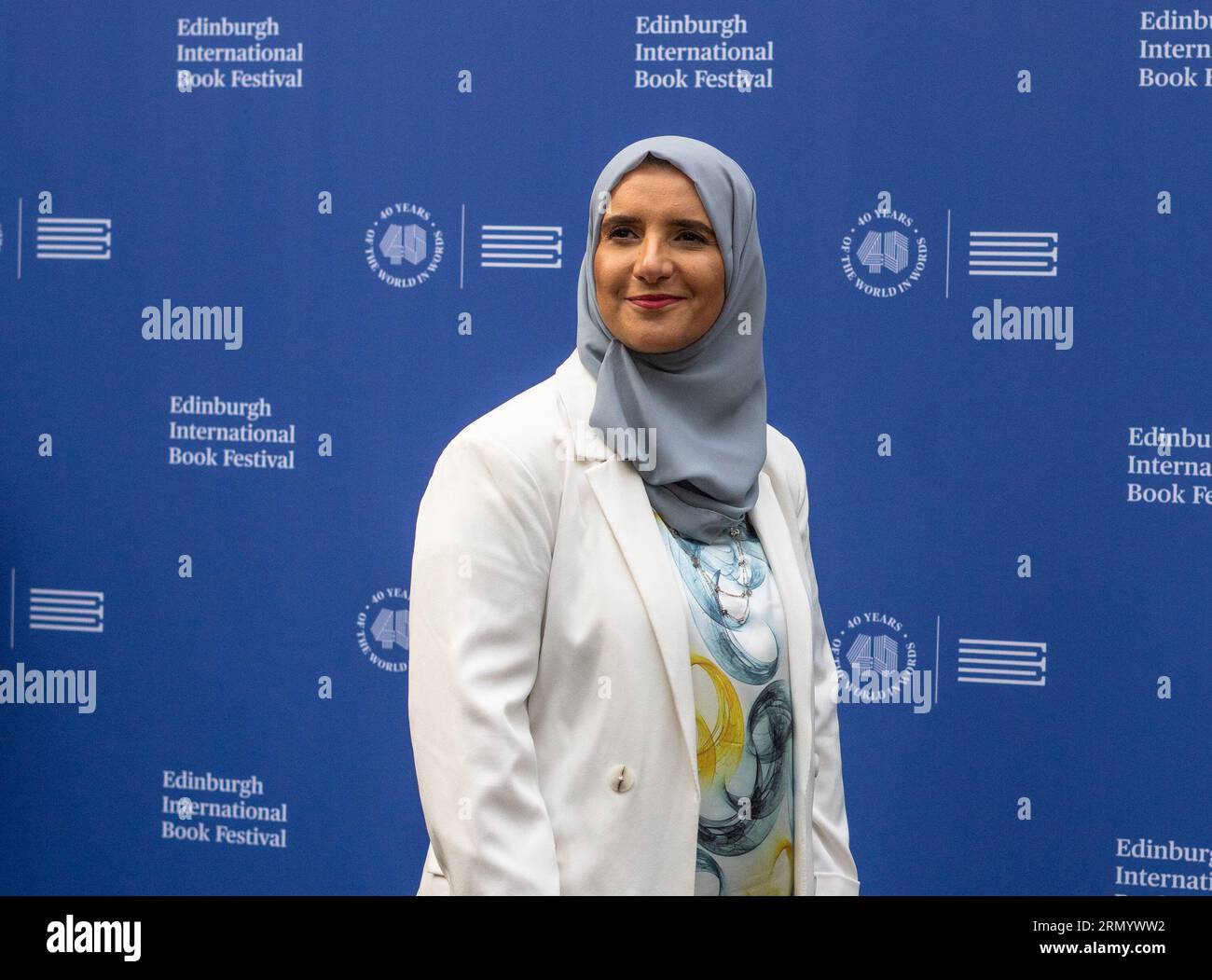 16 agosto 2023. Edimburgo Scozia. Jokha Alharthi, prima scrittrice donna dell'Oman, tenne un discorso al festival internazionale del libro di Edimburgo 2023. Il suo 2019 Foto Stock