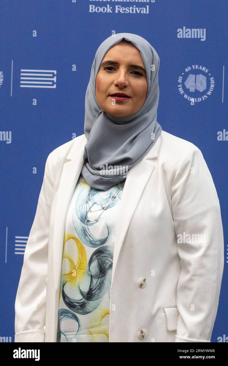 16 agosto 2023. Edimburgo Scozia. Jokha Alharthi, prima scrittrice donna dell'Oman, tenne un discorso al festival internazionale del libro di Edimburgo 2023. Il suo 2019 Foto Stock