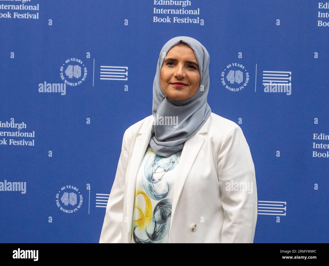 16 agosto 2023. Edimburgo Scozia. Jokha Alharthi, prima scrittrice donna dell'Oman, tenne un discorso al festival internazionale del libro di Edimburgo 2023. Il suo 2019 Foto Stock