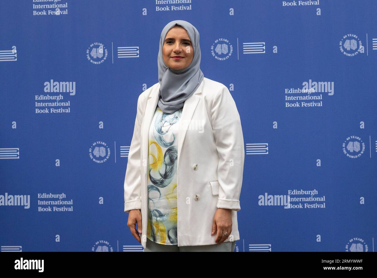 16 agosto 2023. Edimburgo Scozia. Jokha Alharthi, prima scrittrice donna dell'Oman, tenne un discorso al festival internazionale del libro di Edimburgo 2023. Il suo 2019 Foto Stock
